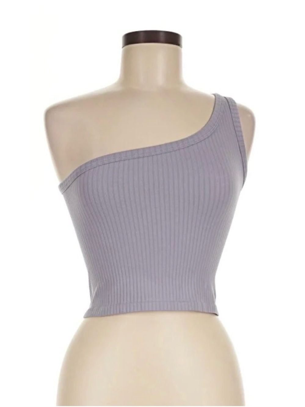 Asymmetric Ribbed One-Shoulder Tank Top - light blue